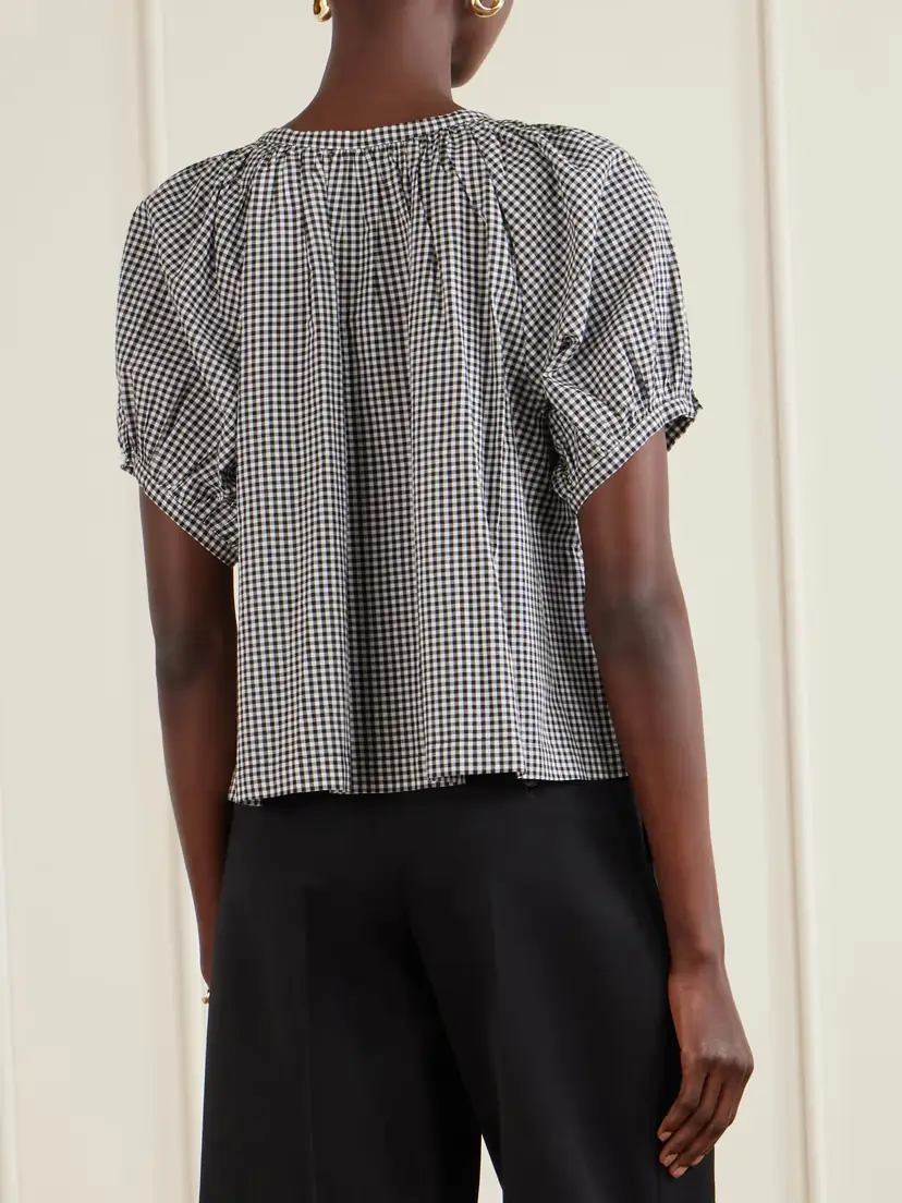 DÔEN June Gathered Checked Cotton Blouse | Thumbnail 3 DÔEN June Gathered Checked Cotton Blouse | Thumbnail 3