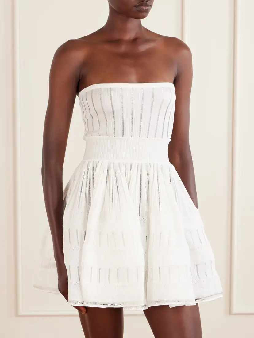 Alaïa Tiered Pointelle-knit Mini Dress | Thumbnail 5 Alaïa Tiered Pointelle-knit Mini Dress | Thumbnail 5