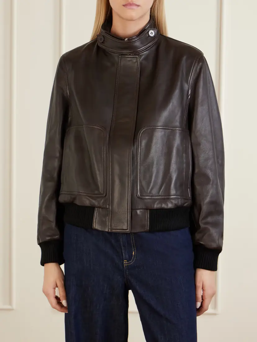 Nour Hammour Rios Ribbed Leather Bomber Jacket - Dark | Thumbnail 3