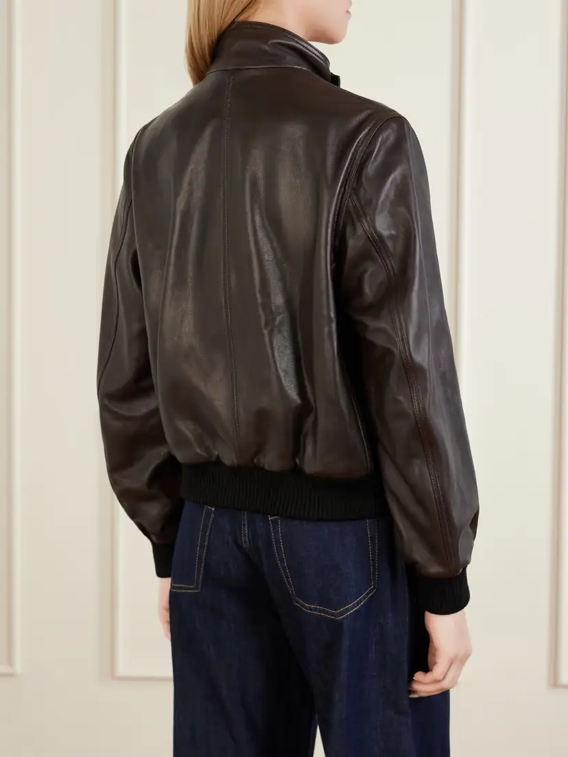 Nour Hammour Rios Ribbed Leather Bomber Jacket - Dark | Thumbnail 4