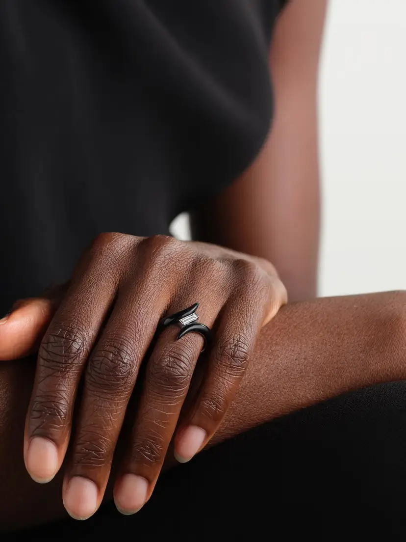 Nikos Koulis Oui 18-karat White Gold, Diamond And Enamel Ring - Black | Thumbnail 2