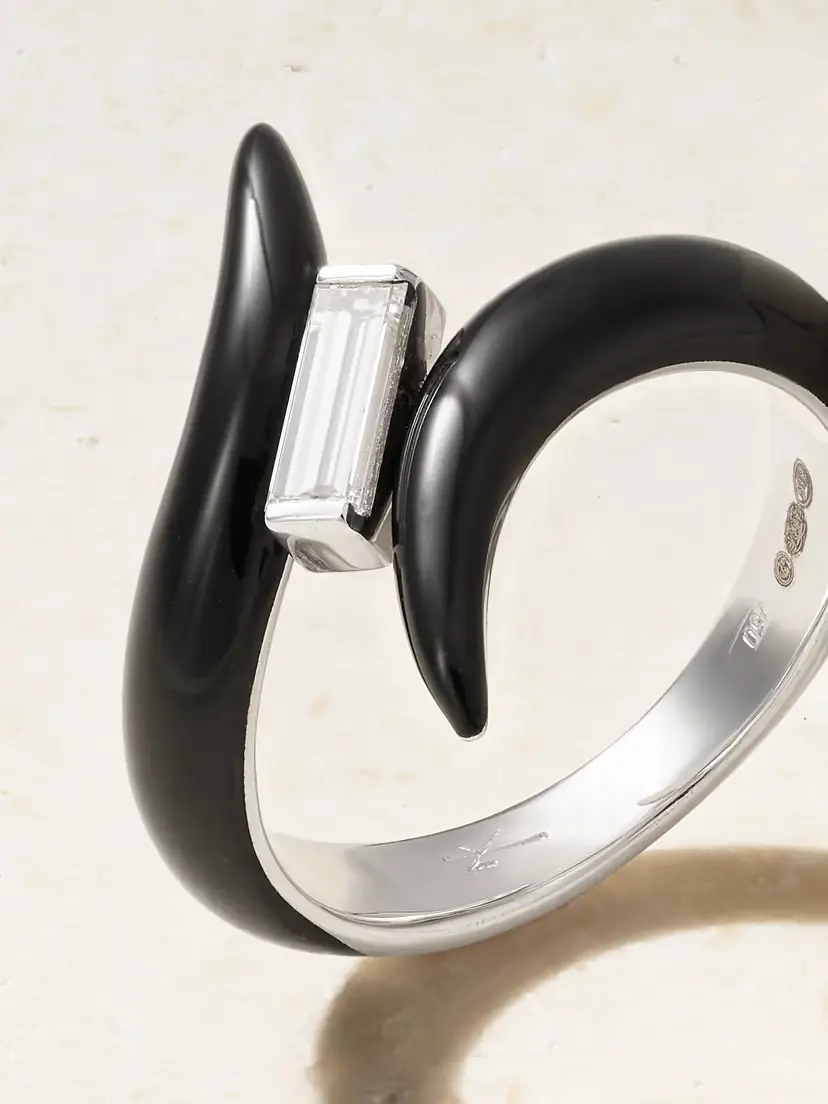 Nikos Koulis Oui 18-karat White Gold, Diamond And Enamel Ring - Black | Thumbnail 4