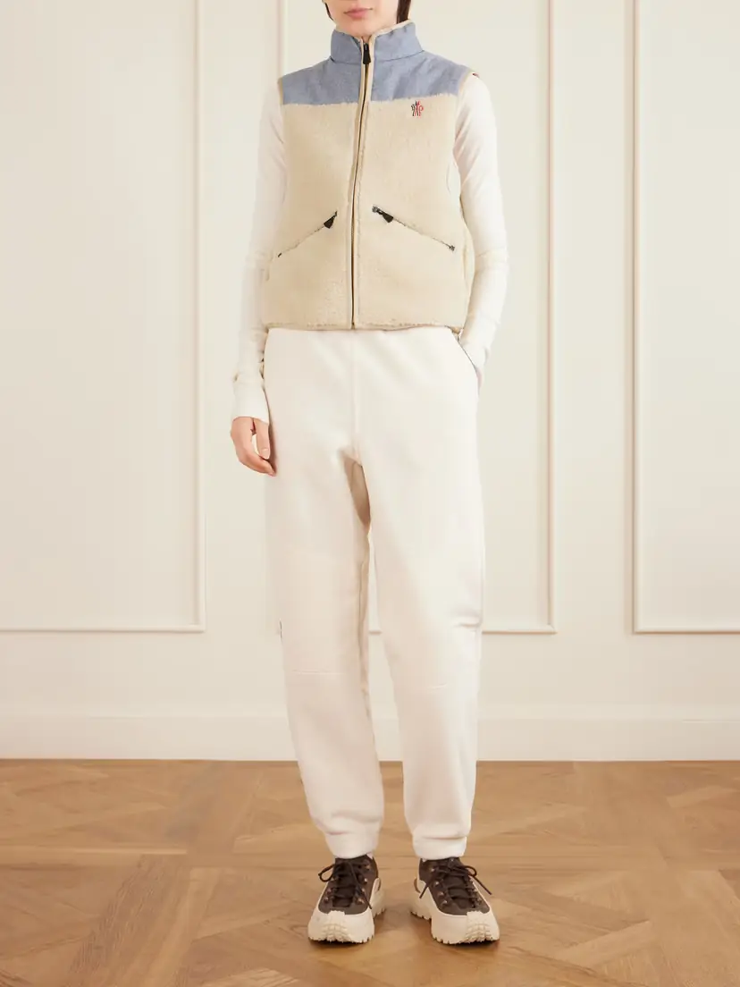 Moncler Grenoble Embroidered Cotton-blend And Shell-trimmed Plush Vest | Thumbnail 2 Moncler Grenoble Embroidered Cotton-blend And Shell-trimmed Plush Vest | Thumbnail 2