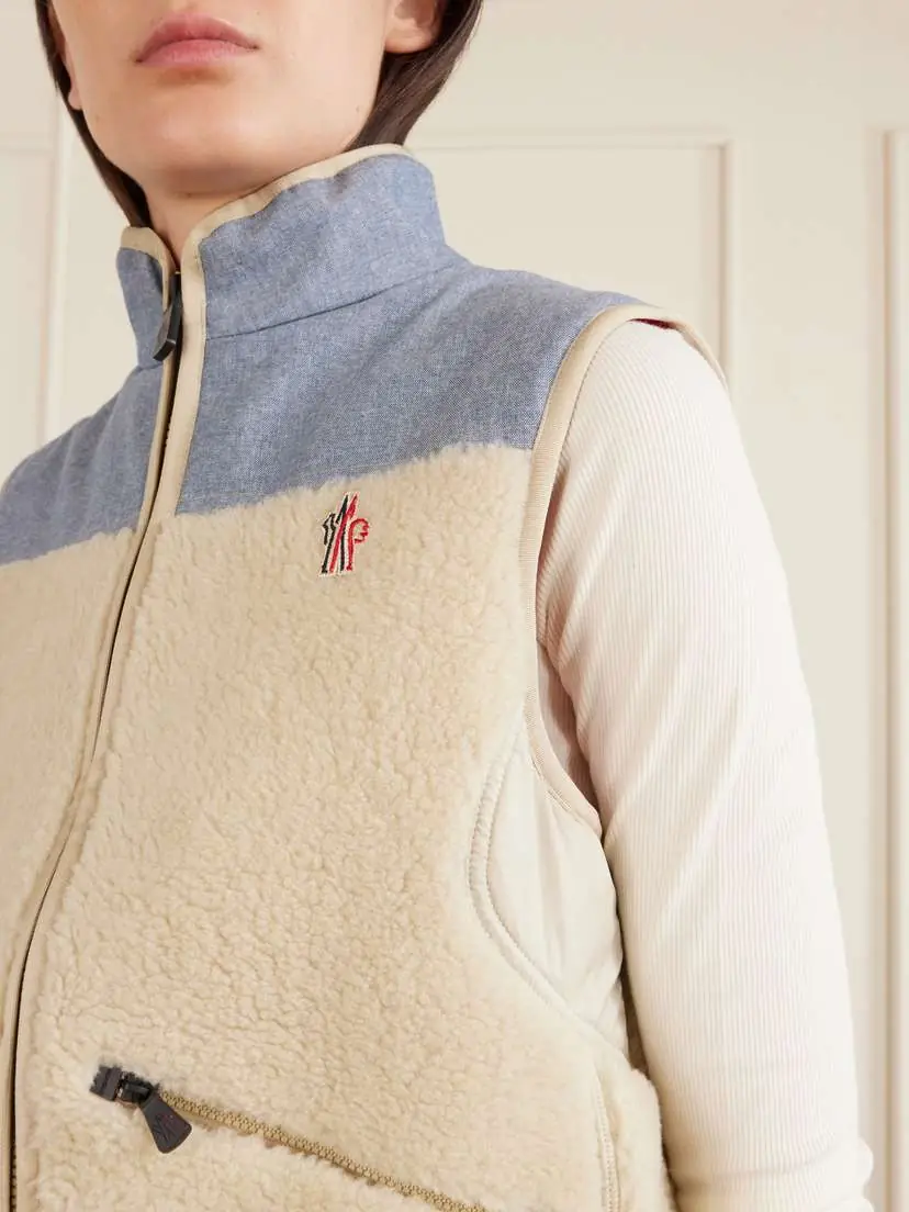 Moncler Grenoble Embroidered Cotton-blend And Shell-trimmed Plush Vest | Thumbnail 4 Moncler Grenoble Embroidered Cotton-blend And Shell-trimmed Plush Vest | Thumbnail 4