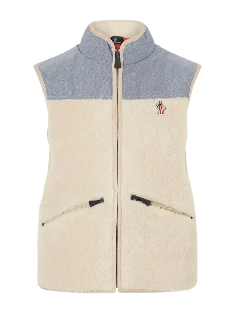 Embroidered Cotton-blend And Shell-trimmed Plush Vest