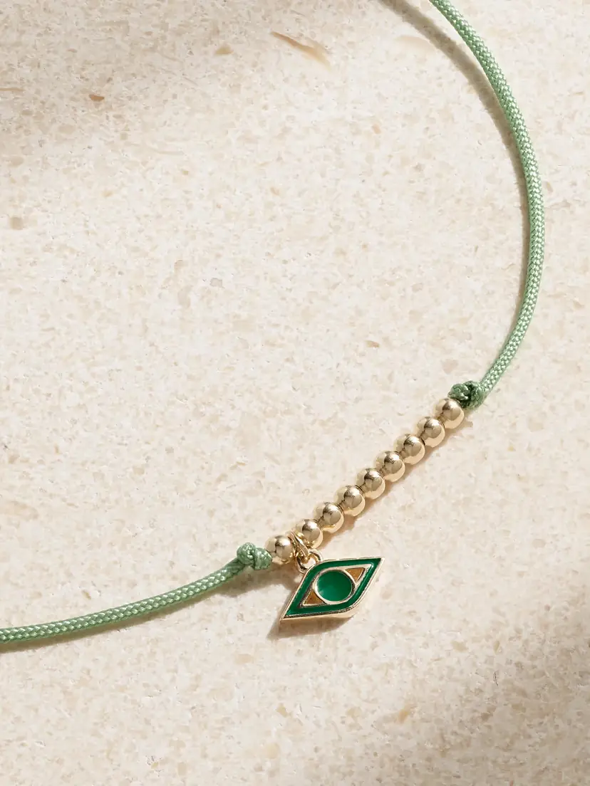 Sydney Evan Evil Eye 14-karat Gold, Cord And Enamel Bracelet | Thumbnail 4