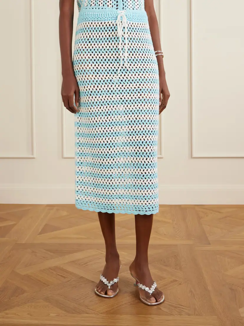 Simkhai Welles Striped Crocheted Cotton Midi Skirt | Thumbnail 3 Simkhai Welles Striped Crocheted Cotton Midi Skirt | Thumbnail 3