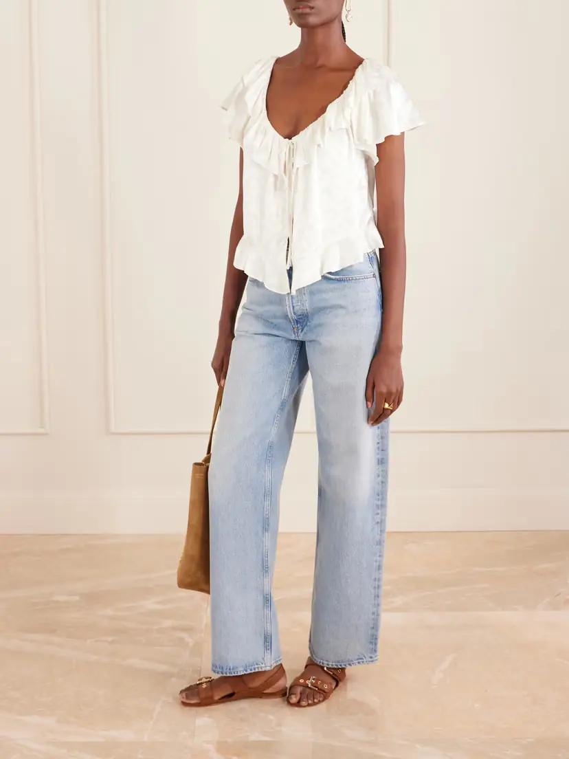 DÔEN Floriette Ruffled Satin-jacquard Blouse | Thumbnail 2