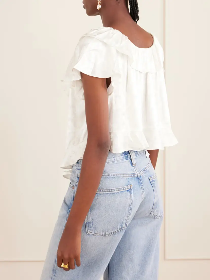 DÔEN Floriette Ruffled Satin-jacquard Blouse | Thumbnail 3
