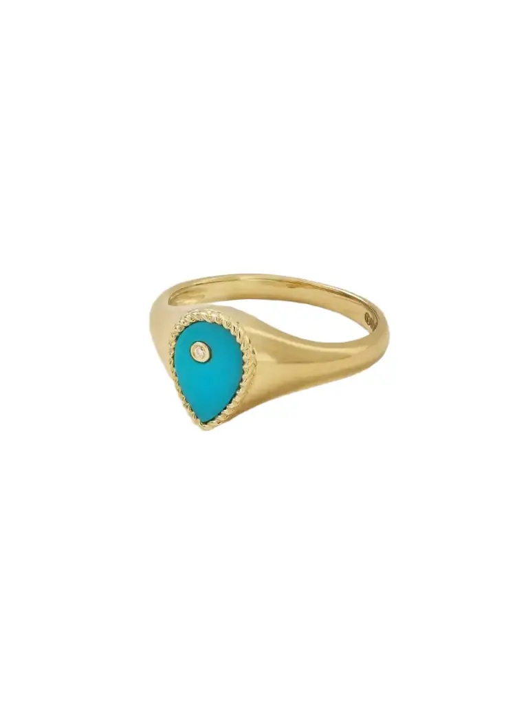 Yvonne Léon 9-karat Gold, Turquoise And Diamond Signet Ring | Image 1 Yvonne Léon 9-karat Gold, Turquoise And Diamond Signet Ring | Image 1