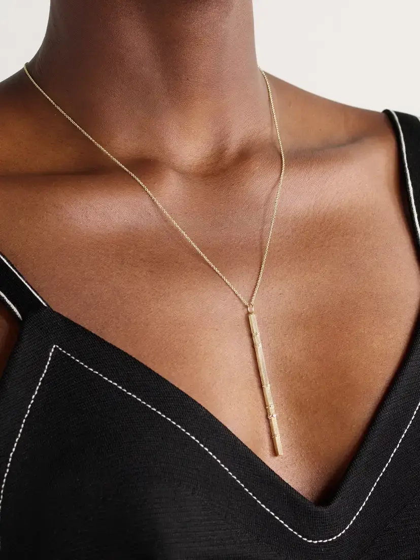 Sydney Evan Fluted Bar 14-karat Gold Diamond Necklace | Thumbnail 2