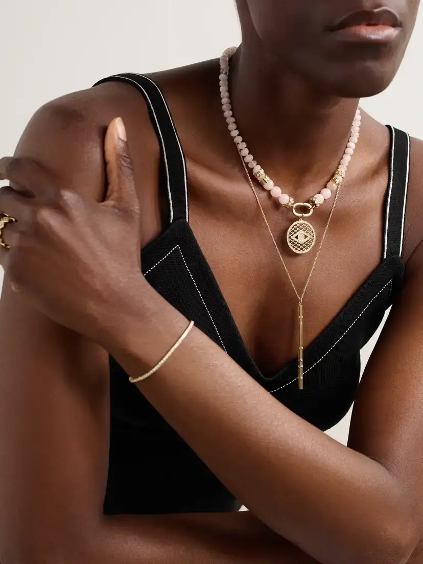 Sydney Evan Fluted Bar 14-karat Gold Diamond Necklace | Thumbnail 5