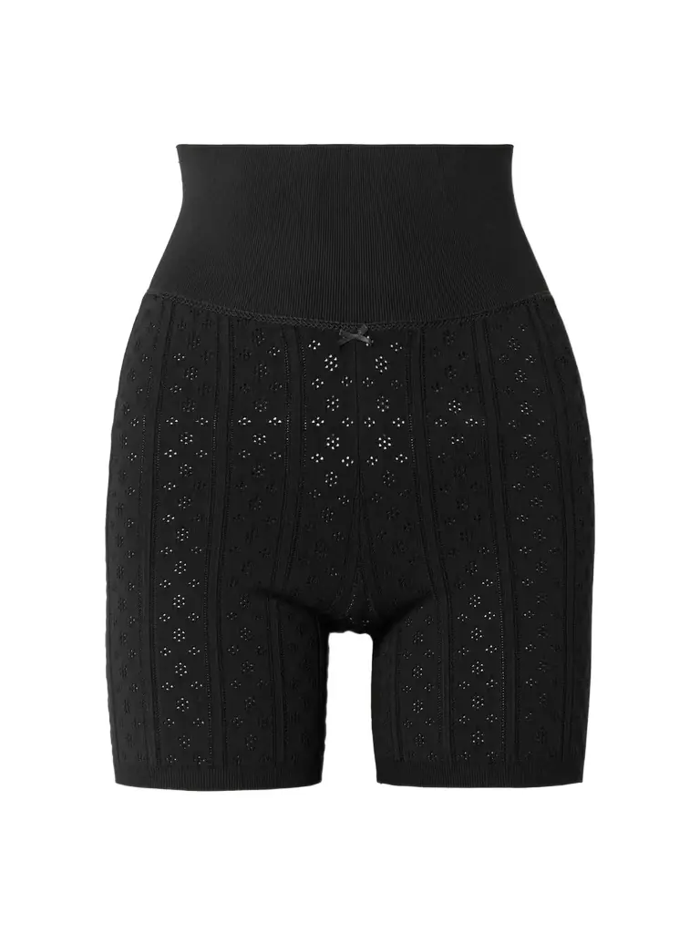 Bow-embellished Pointelle-knit Recycled-jersey Shorts Bow-embellished Pointelle-knit Recycled-jersey Shorts