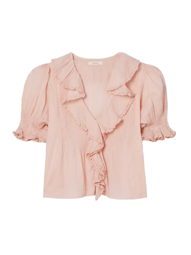 DÔEN Henri Lace-trimmed Ruffled Pintucked Organic Cotton-voile Blouse | Image 1 DÔEN Henri Lace-trimmed Ruffled Pintucked Organic Cotton-voile Blouse | Image 1