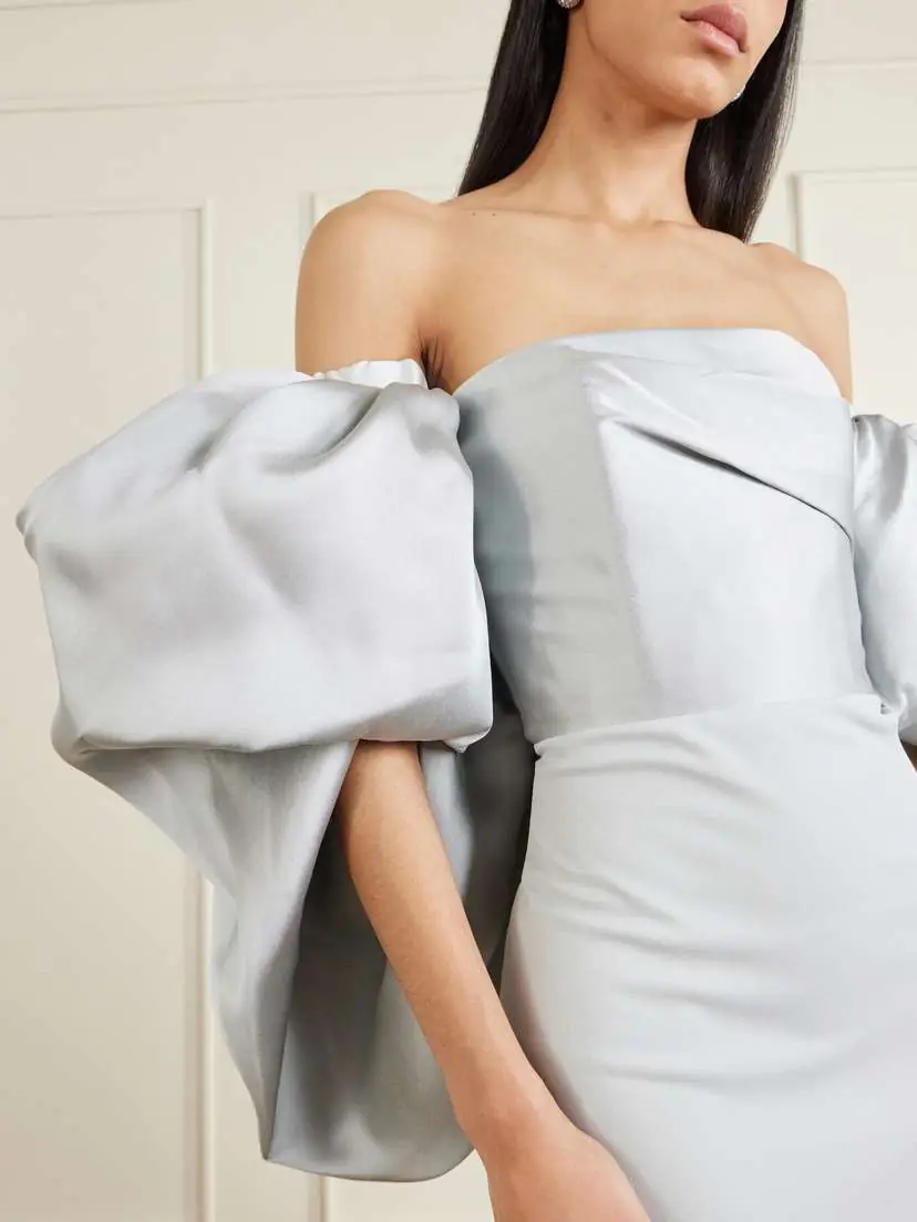 Solace London Floris Off-the-shoulder Satin-twill And Crepe Maxi Dress | Thumbnail 4 Solace London Floris Off-the-shoulder Satin-twill And Crepe Maxi Dress | Thumbnail 4