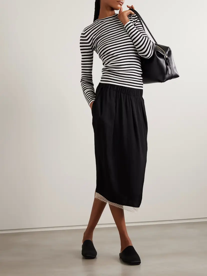 Lisa Yang Vivian Striped Ribbed Cotton And Cashmere-blend Top - Black | Thumbnail 2 Lisa Yang Vivian Striped Ribbed Cotton And Cashmere-blend Top - Black | Thumbnail 2