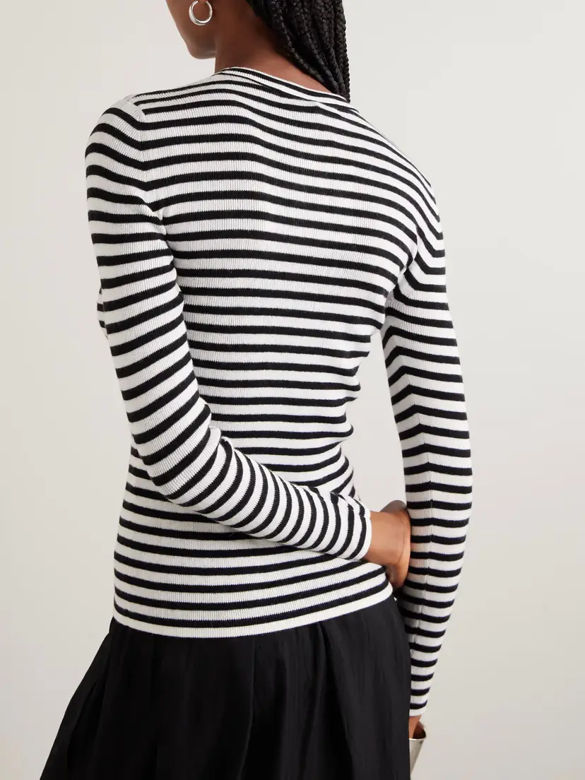 Lisa Yang Vivian Striped Ribbed Cotton And Cashmere-blend Top - Black | Thumbnail 3 Lisa Yang Vivian Striped Ribbed Cotton And Cashmere-blend Top - Black | Thumbnail 3