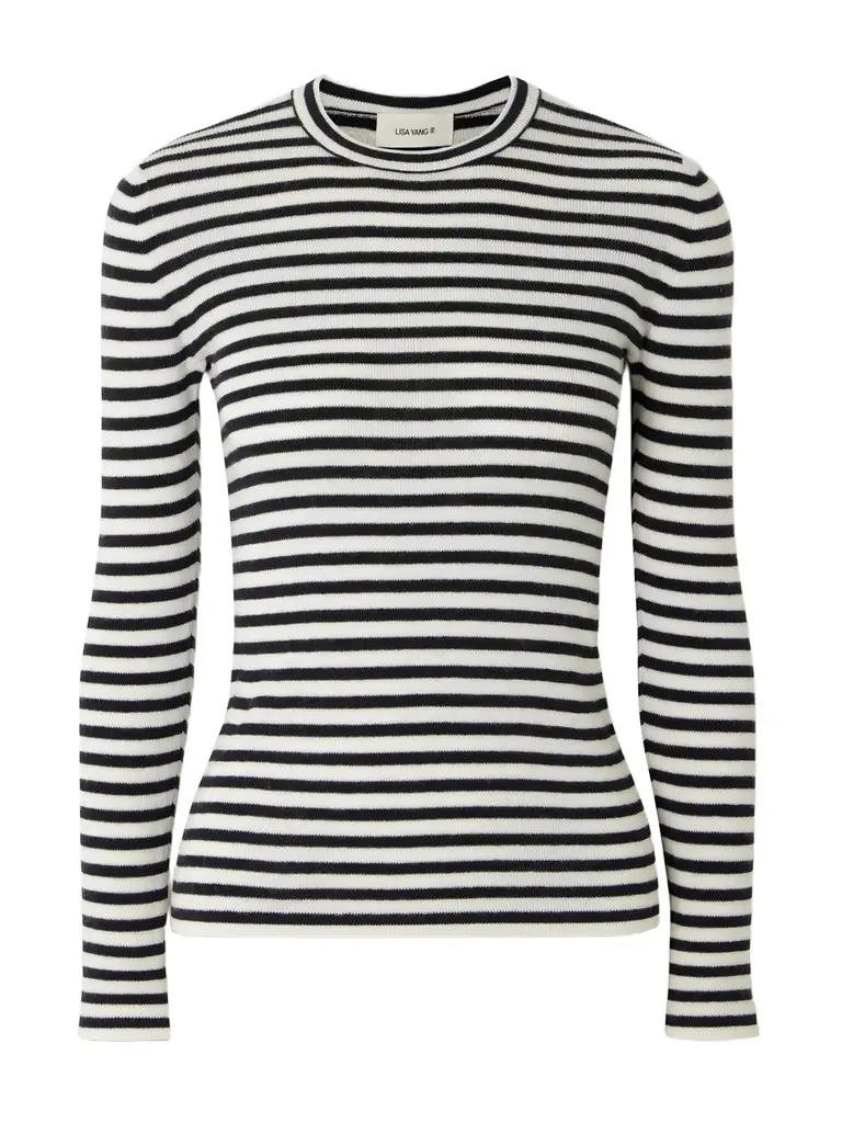 Vivian Striped Ribbed Cotton And Cashmere-blend Top - Black Vivian Striped Ribbed Cotton And Cashmere-blend Top - Black