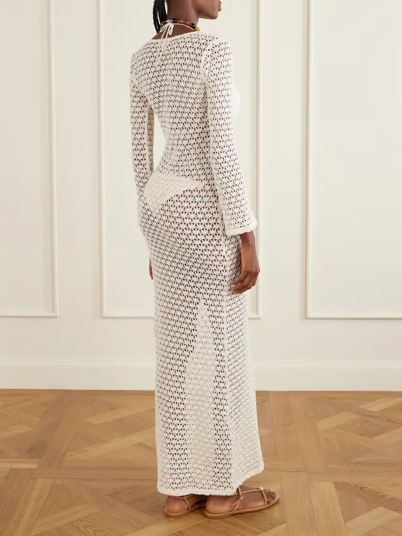 SARA CRISTINA Marina Pearl-embellished Crochet-knit Cotton Coverup | Thumbnail 3 SARA CRISTINA Marina Pearl-embellished Crochet-knit Cotton Coverup | Thumbnail 3