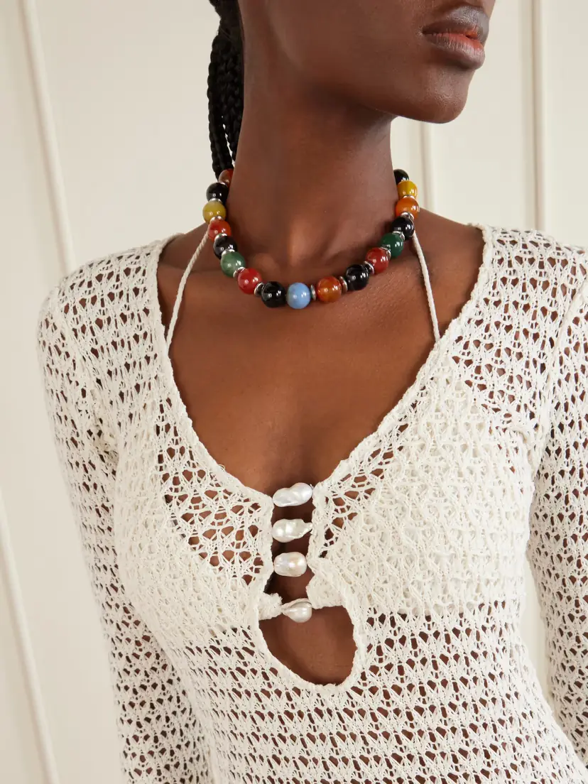 SARA CRISTINA Marina Pearl-embellished Crochet-knit Cotton Coverup | Thumbnail 4 SARA CRISTINA Marina Pearl-embellished Crochet-knit Cotton Coverup | Thumbnail 4