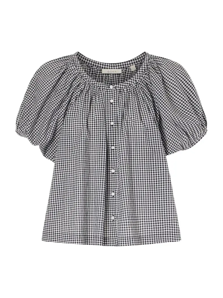 DÔEN June Gathered Checked Cotton Blouse | Image 1 DÔEN June Gathered Checked Cotton Blouse | Image 1
