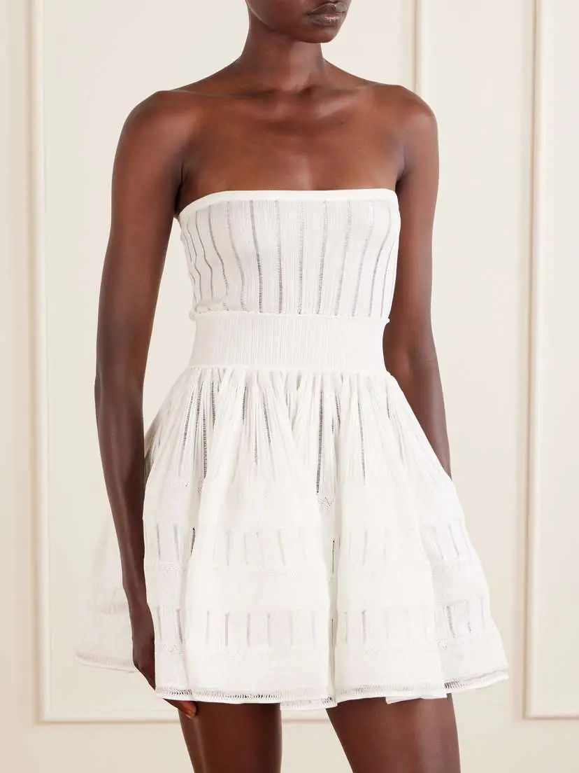 Alaïa Tiered Pointelle-knit Mini Dress | Thumbnail 5 Alaïa Tiered Pointelle-knit Mini Dress | Thumbnail 5