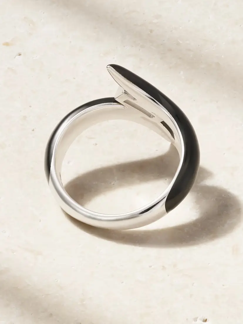 Nikos Koulis Oui 18-karat White Gold, Diamond And Enamel Ring | Thumbnail 3