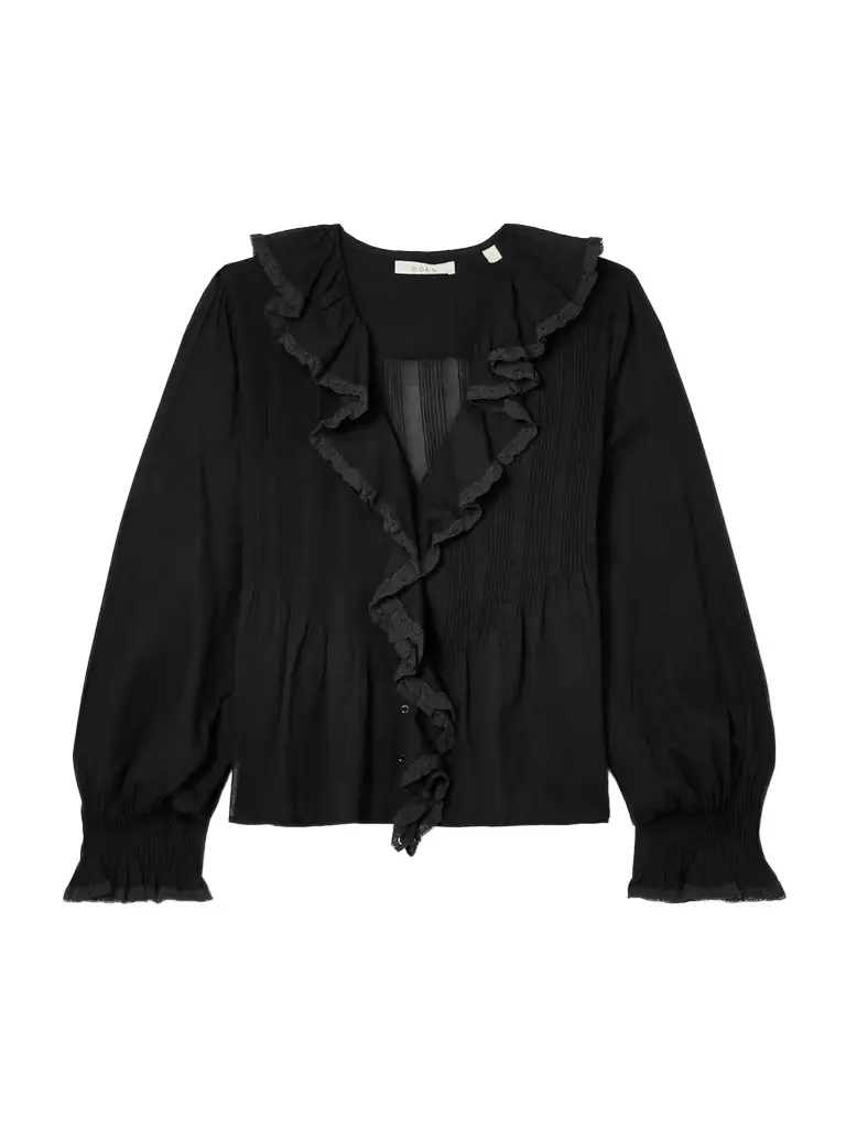 DÔEN Hardy Lace-trimmed Ruffled Pintucked Organic Cotton-voile Blouse | Image 1 DÔEN Hardy Lace-trimmed Ruffled Pintucked Organic Cotton-voile Blouse | Image 1