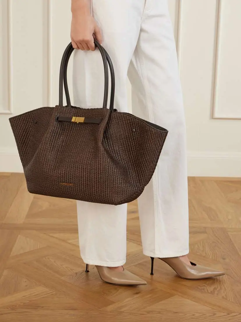 DeMellier The New York Large Leather-trimmed Raffia Tote | Thumbnail 3