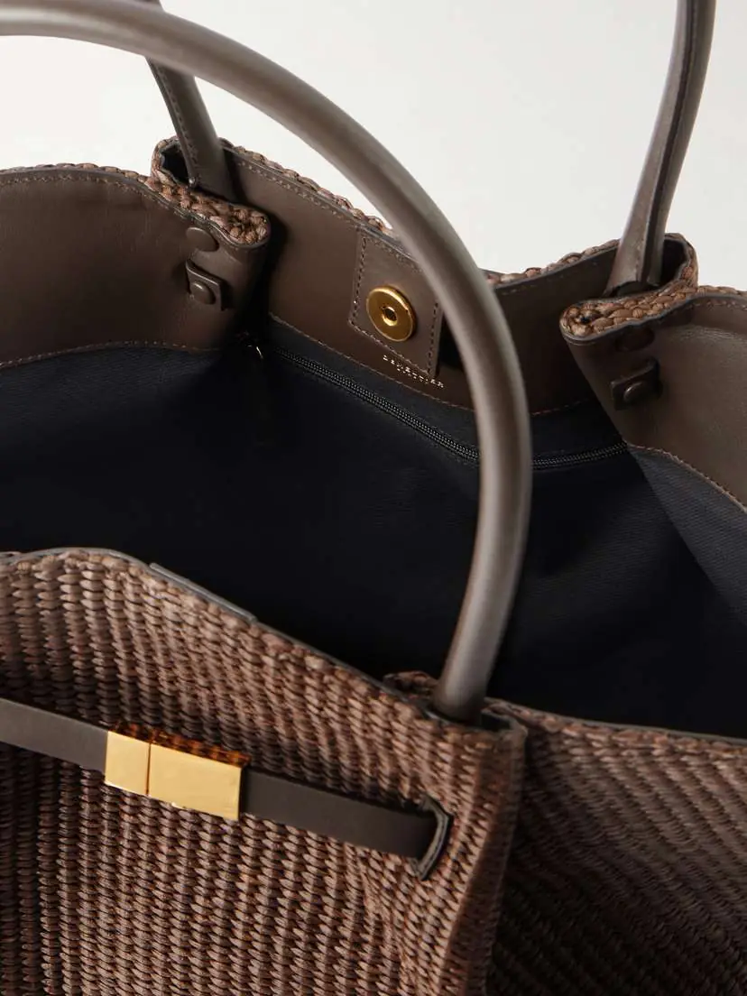 DeMellier The New York Large Leather-trimmed Raffia Tote | Thumbnail 6
