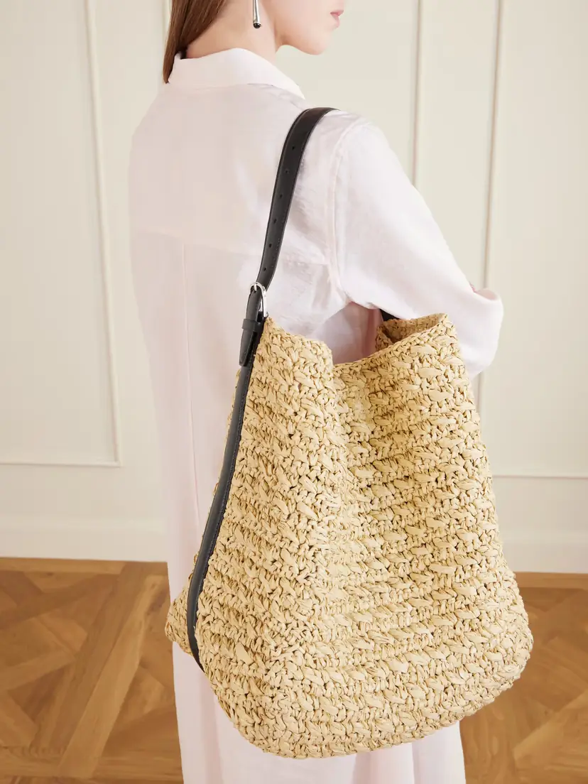 TOTEME Leather-trimmed Raffia Shoulder Bag | Thumbnail 2 TOTEME Leather-trimmed Raffia Shoulder Bag | Thumbnail 2