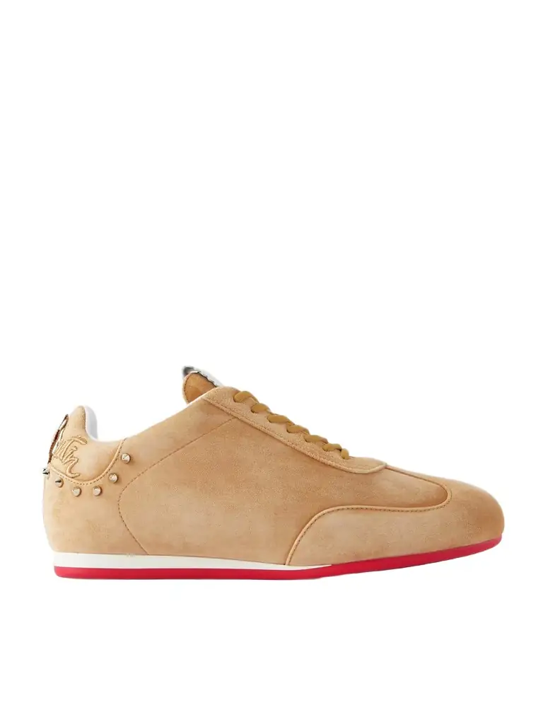 Christian Louboutin Eleonora Studded Leather-trimmed Suede Sneakers | Image 1 Christian Louboutin Eleonora Studded Leather-trimmed Suede Sneakers | Image 1