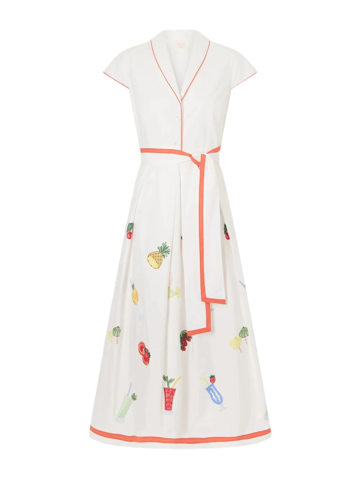 Loretta Caponi Giardino Belted Embroidered Cotton-poplin Dress