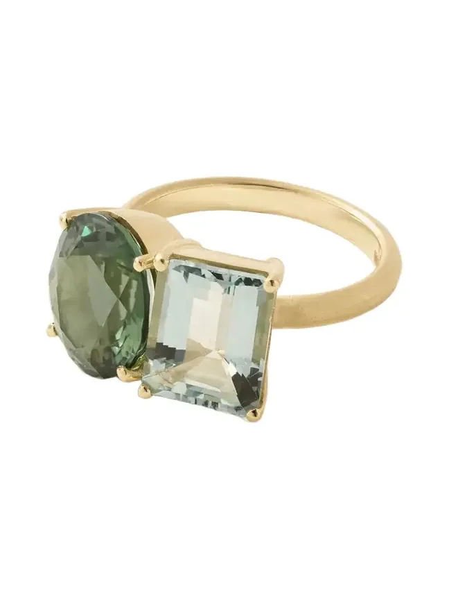 Gemmy Gem 18-karat Gold, Tourmaline And Aquamarine Ring - Green
