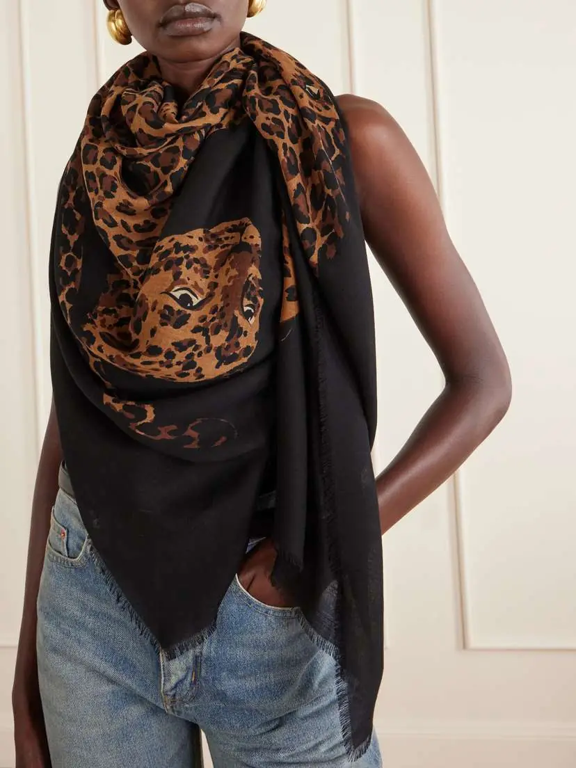 Saint Laurent Etolel-leopard Frayed Printed Wool-twill Scarf | Thumbnail 3 Saint Laurent Etolel-leopard Frayed Printed Wool-twill Scarf | Thumbnail 3