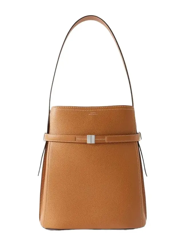 Belted Textured-leather Tote