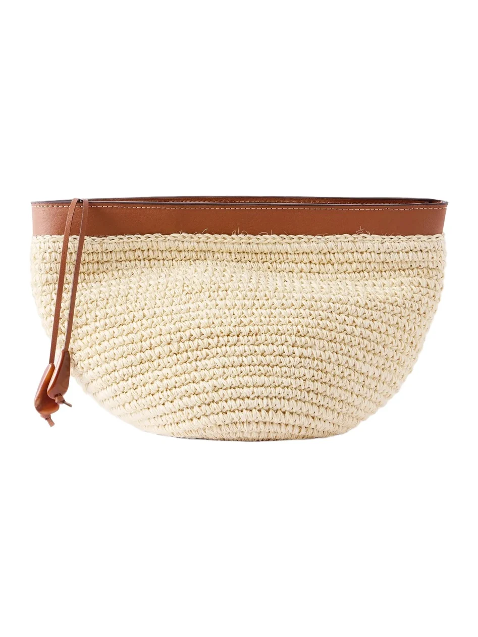 Leather-trimmed Raffia Clutch Leather-trimmed Raffia Clutch