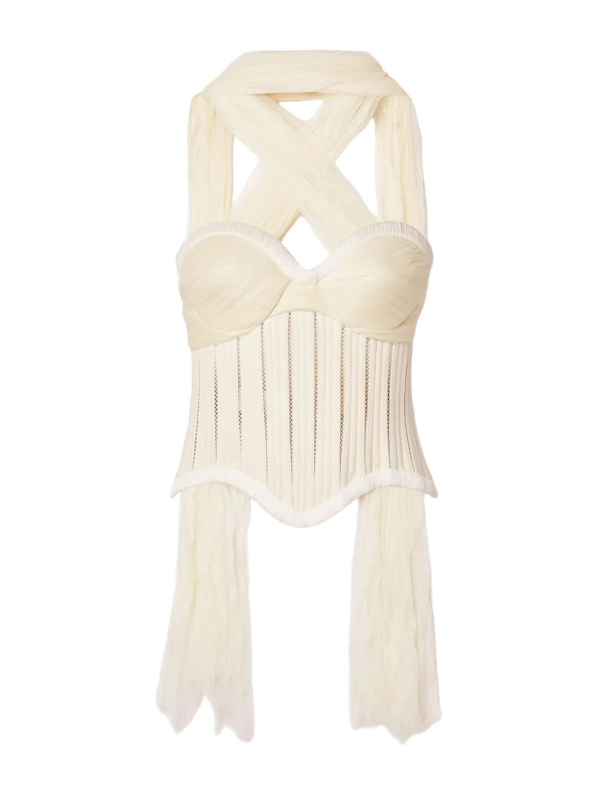 Anika Cotton-blend Twill, Tulle And Plissé-satin Corset Top Anika Cotton-blend Twill, Tulle And Plissé-satin Corset Top
