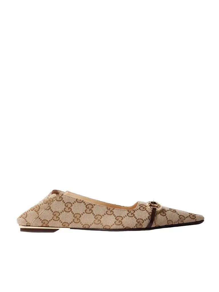 Gucci Vittoria Horsebit-detailed Leather-trimmed Canvas-jacquard Ballet Flats | Image 1 Gucci Vittoria Horsebit-detailed Leather-trimmed Canvas-jacquard Ballet Flats | Image 1