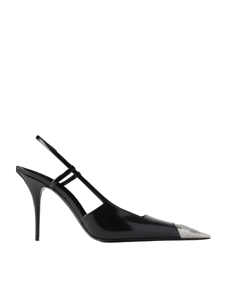 Saint Laurent Jeanne Embellished Glossed-leather Slingback Pumps | Image 1 Saint Laurent Jeanne Embellished Glossed-leather Slingback Pumps | Image 1