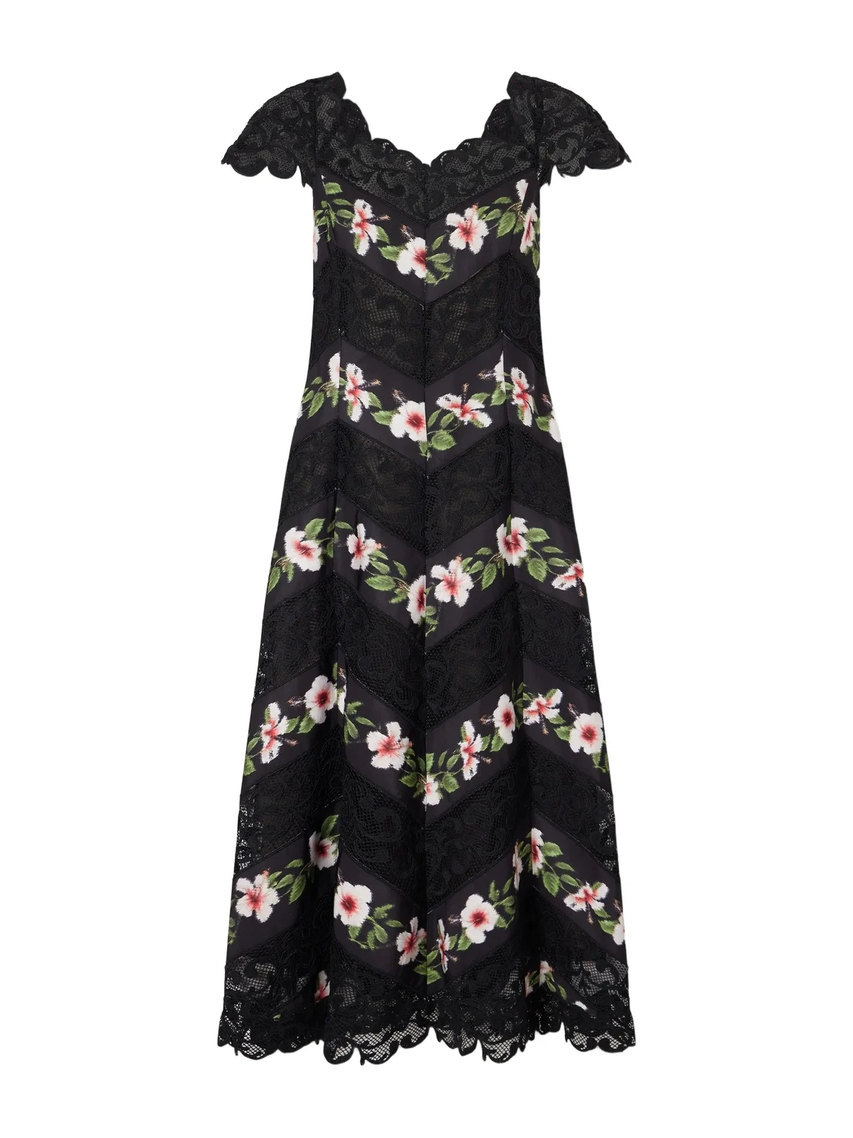 Floral-print Faille And Lace Midi Dress Floral-print Faille And Lace Midi Dress