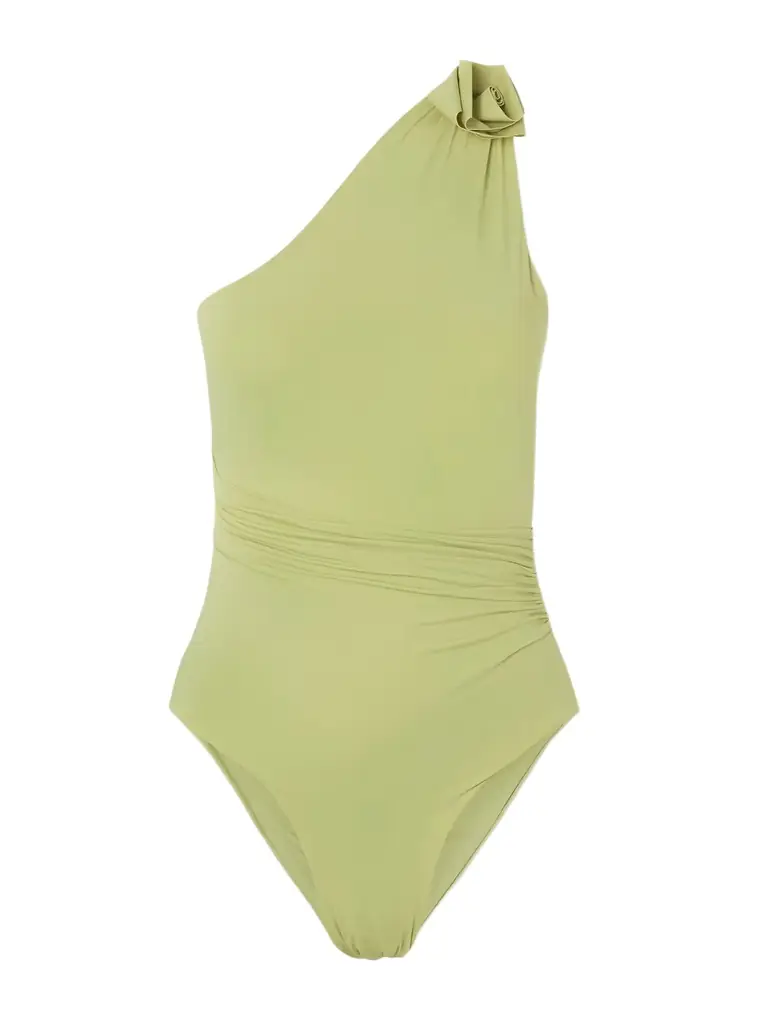 Maygel Coronel Ecos One-shoulder Appliquéd Ruched Swimsuit | Image 1 Maygel Coronel Ecos One-shoulder Appliquéd Ruched Swimsuit | Image 1