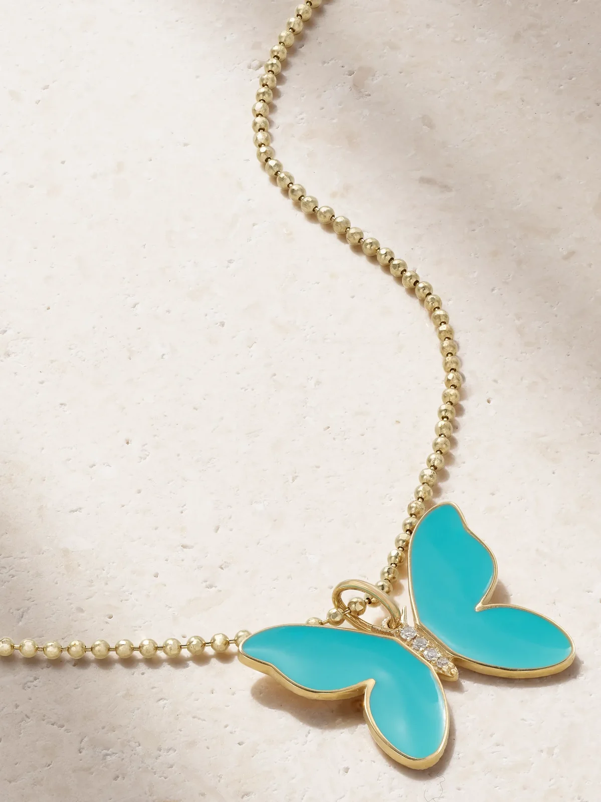 Butterfly 14-karat Gold, Enamel And Diamond Necklace - Blue