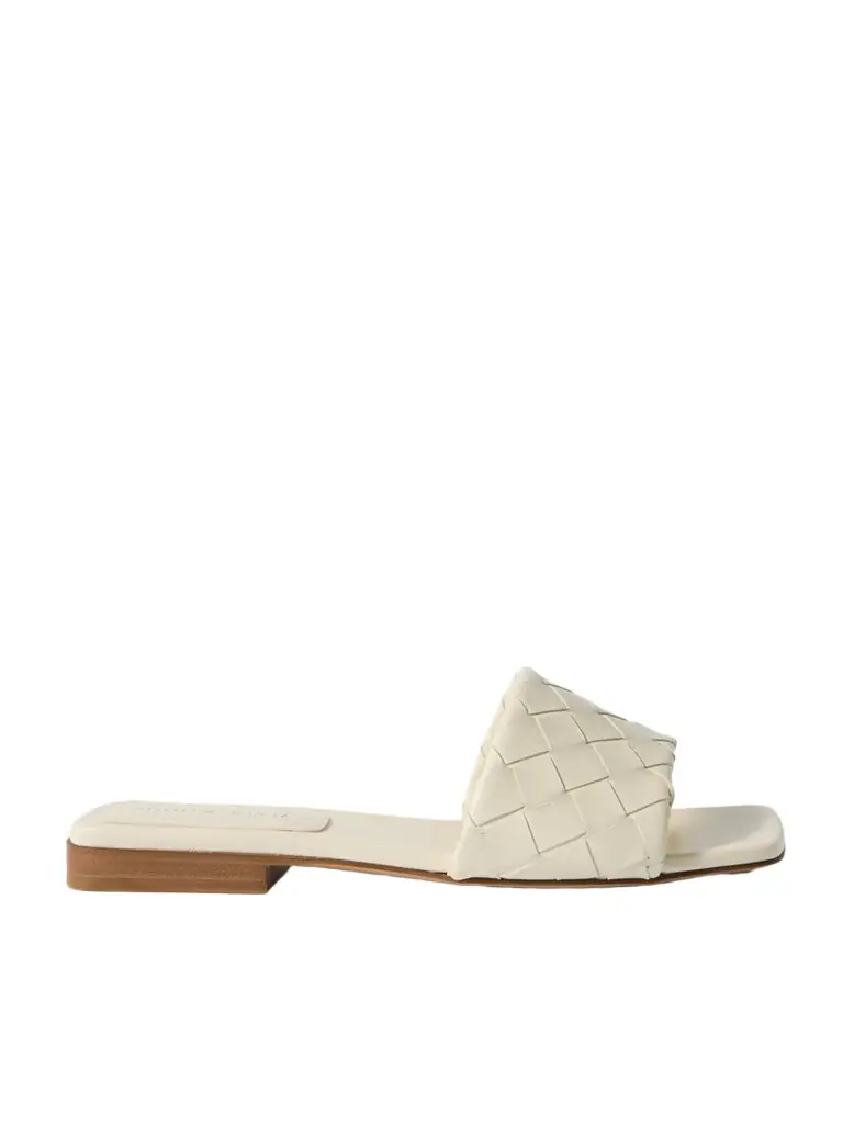 Bottega Veneta Riva Intrecciato Leather Slides | Image 1 Bottega Veneta Riva Intrecciato Leather Slides | Image 1