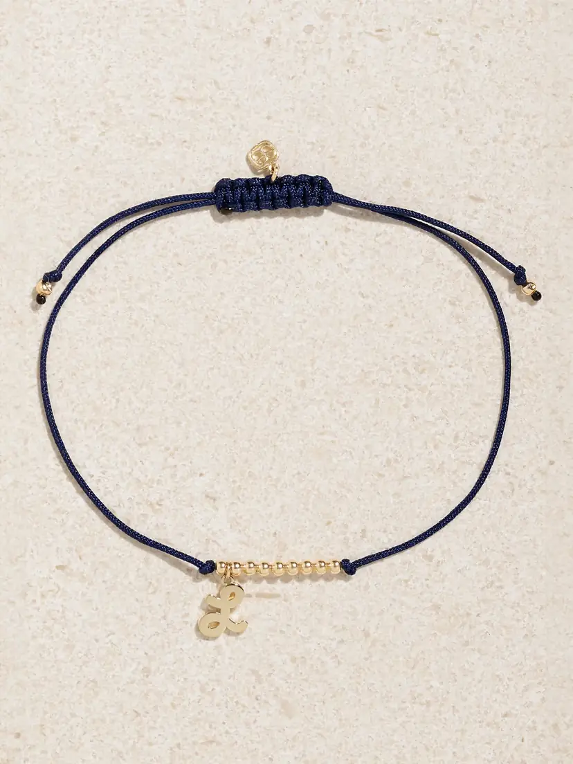 Sydney Evan Initial 14-karat Gold And Cord Bracelet - Blue | Thumbnail 3 Sydney Evan Initial 14-karat Gold And Cord Bracelet - Blue | Thumbnail 3