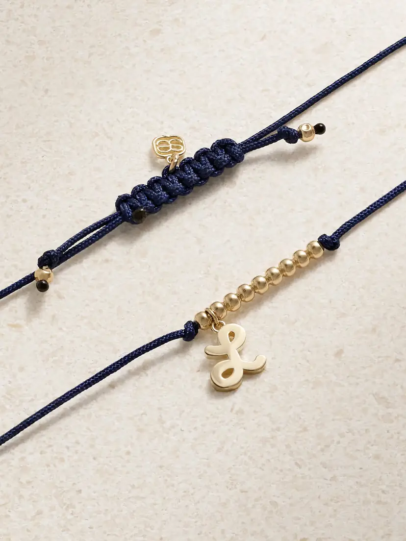 Sydney Evan Initial 14-karat Gold And Cord Bracelet - Blue | Thumbnail 4 Sydney Evan Initial 14-karat Gold And Cord Bracelet - Blue | Thumbnail 4
