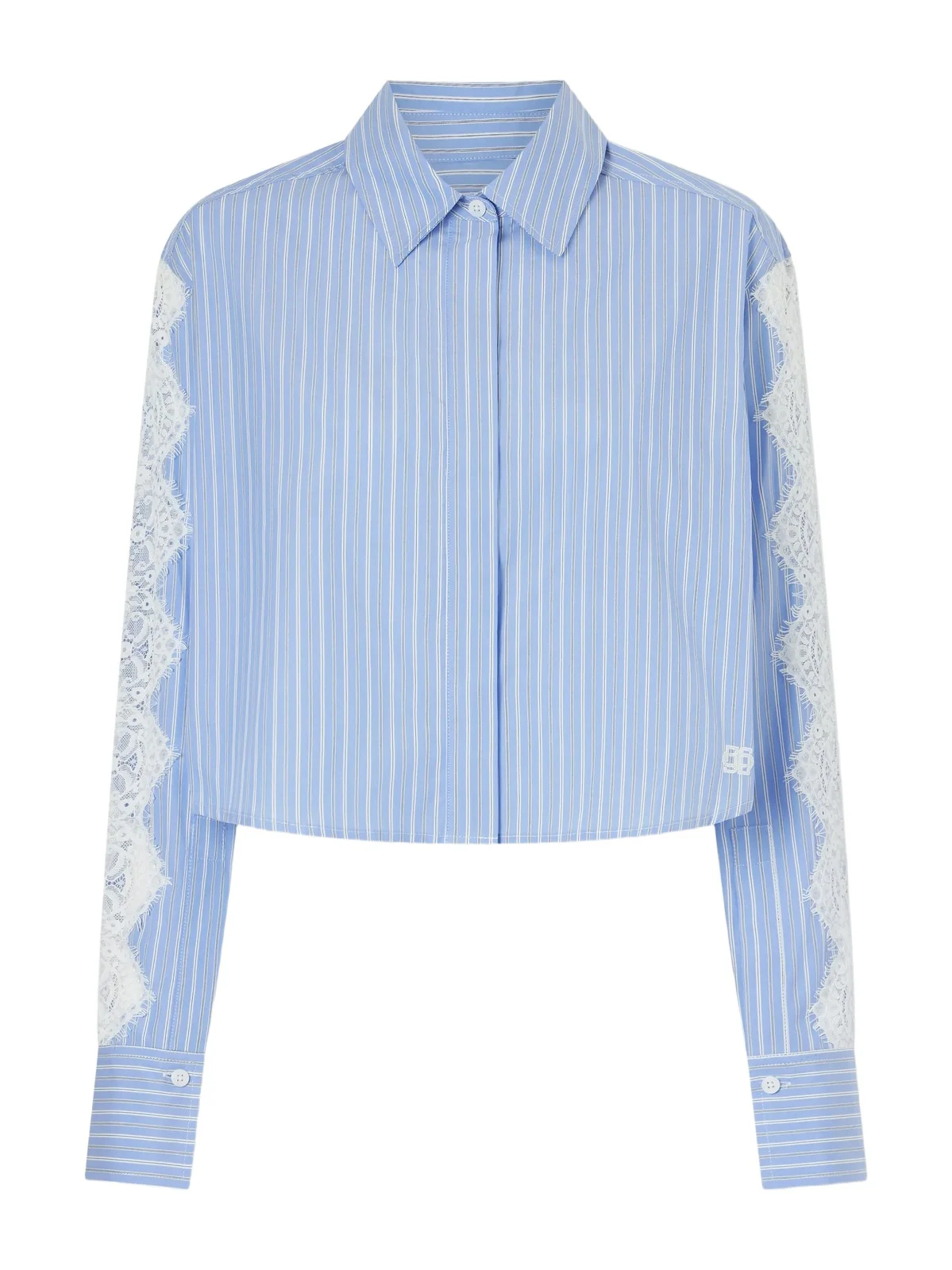 Renata Cropped Lace-trimmed Striped Cotton-poplin Shirt