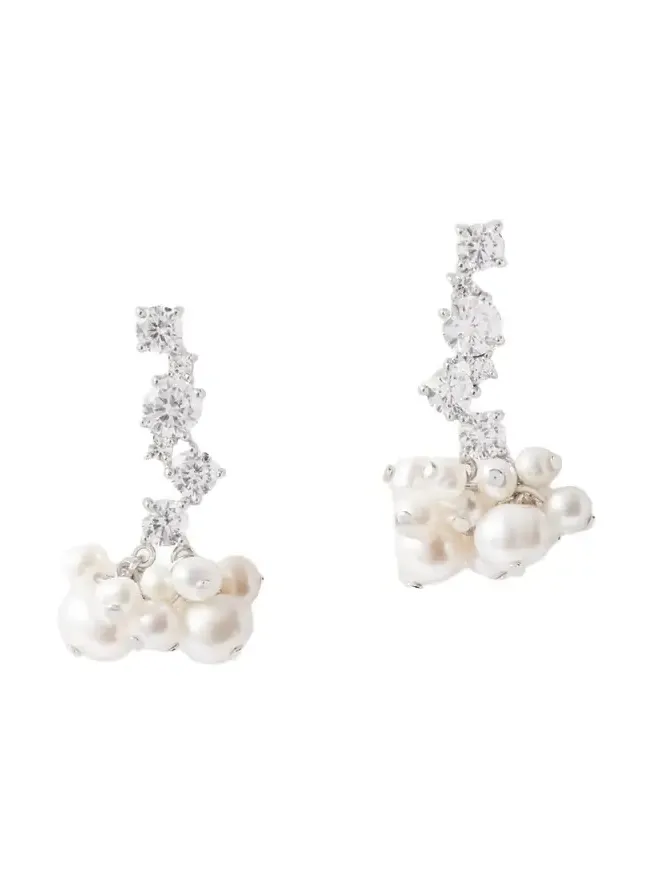 Rhodium-plated Recycled Silver Pearl And Crystal Earrings - White Rhodium-plated Recycled Silver Pearl And Crystal Earrings - White