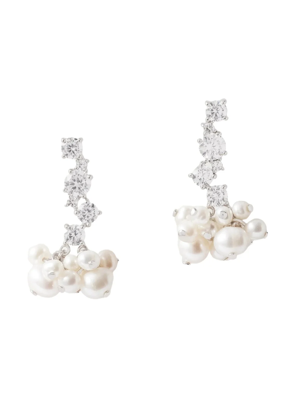 Rhodium-plated Recycled Silver Pearl And Crystal Earrings - White Rhodium-plated Recycled Silver Pearl And Crystal Earrings - White