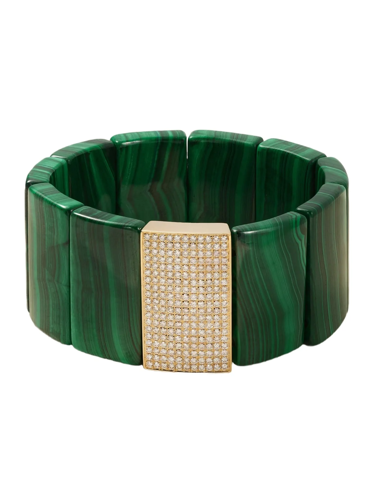Sydney Evan Large Spacer 14-karat Gold, Malachite And Diamond Bracelet - Green
